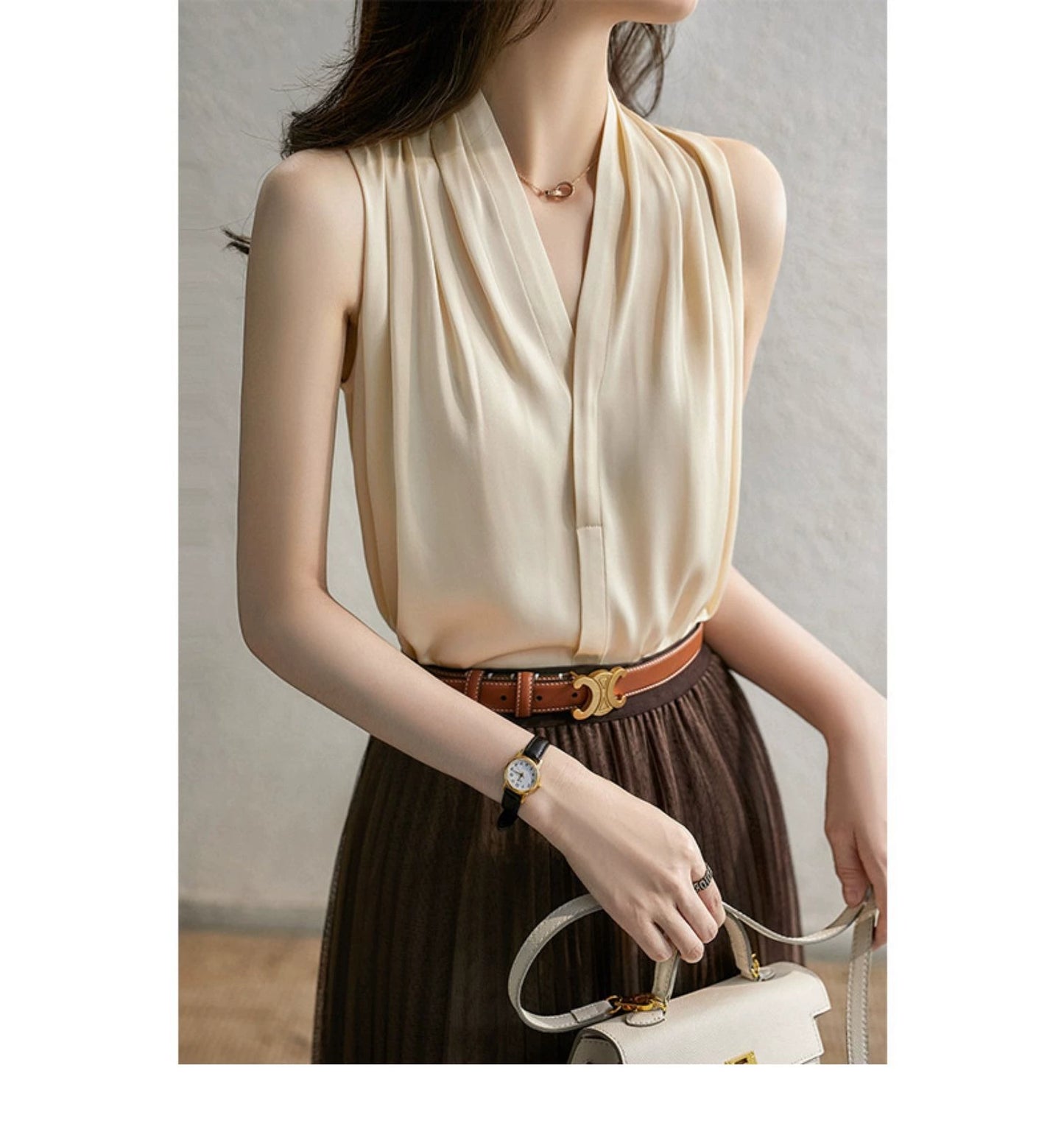 French Elegance Halter Silk Camisole Female Suit Inner Wear Loose Drooping V Neck Sleeveless Shirt