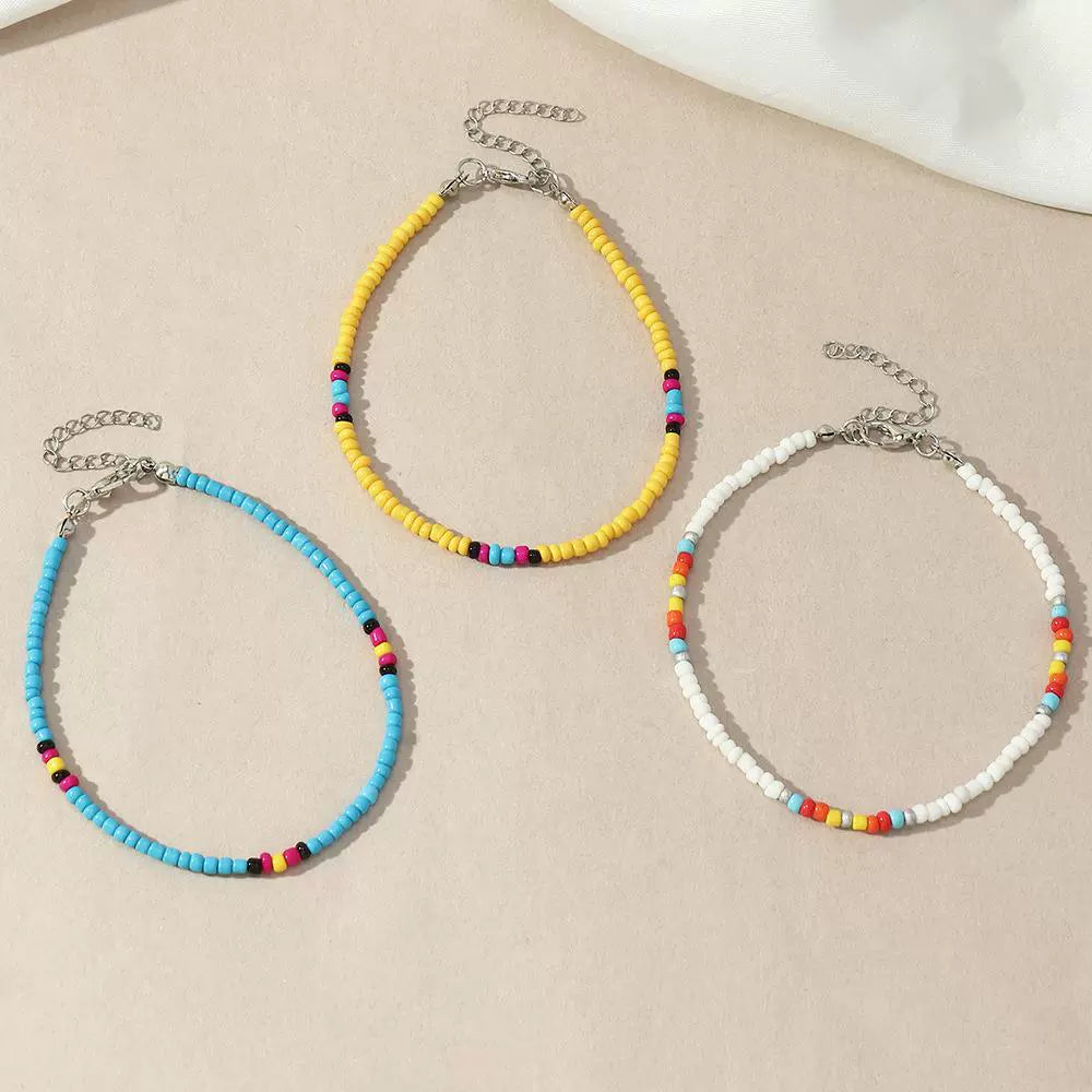 Cross-Border Bohemia Ethnic Style Color Bead Anklet Multi-Layer Hand-Woven Beads Ornament In Stock Ornament