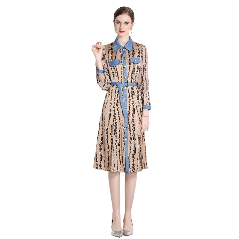 Spring Women's Cross-Border Trade Textured Slim-Fit Single-Breasted Mid-Length Shirt Dress