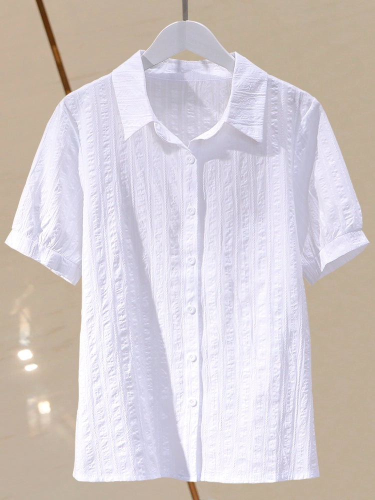 Professional Korean Style Fashion White Short-Sleeved Cotton Shirt