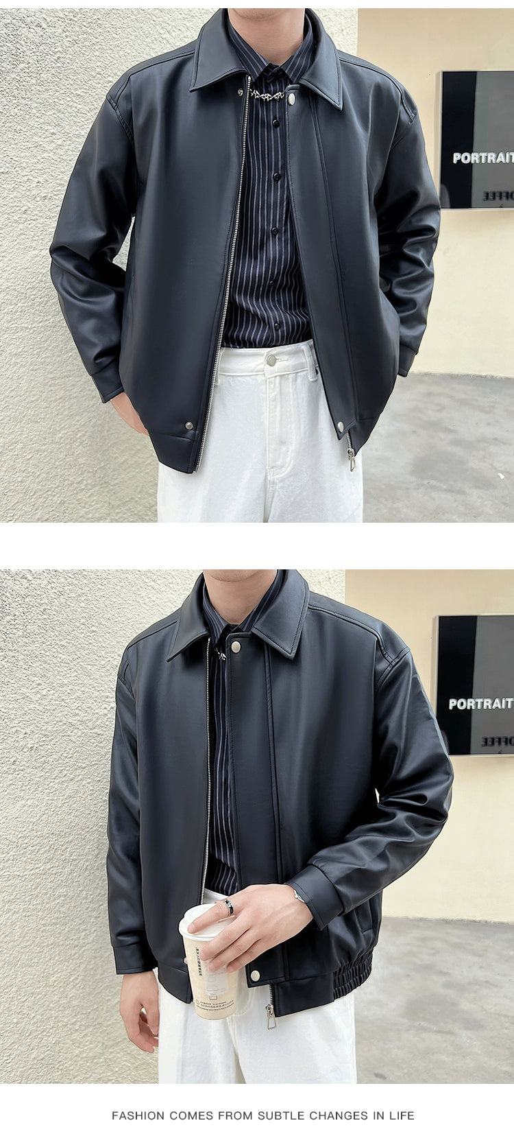 Trendy Loose Lapels Youth Casual Handsome Leather Coat