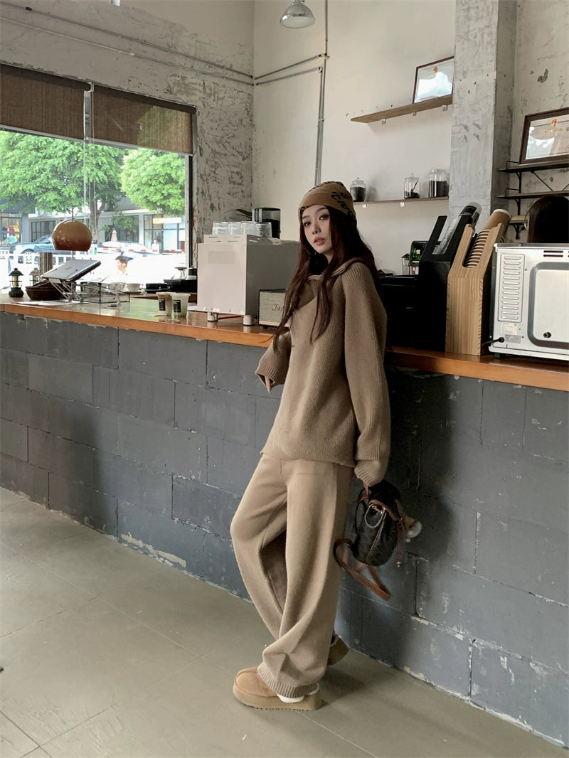 Suitable for Pregnant Women Suit Loose and Idle Side Zipper Turtleneck Knitting Sweater Loose Pants Two Piece Set for Pregnant Women