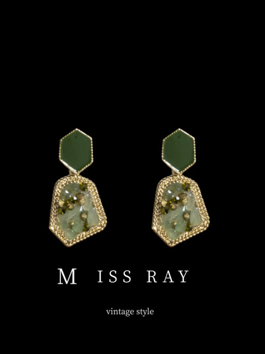 Missray Retro Dark Green Asymmetrical Stone Geometry