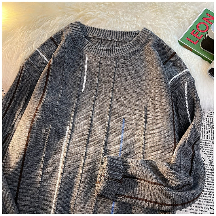 Color-Block Crew Neck Sweater Loose Ins Hong Kong Style Sweater