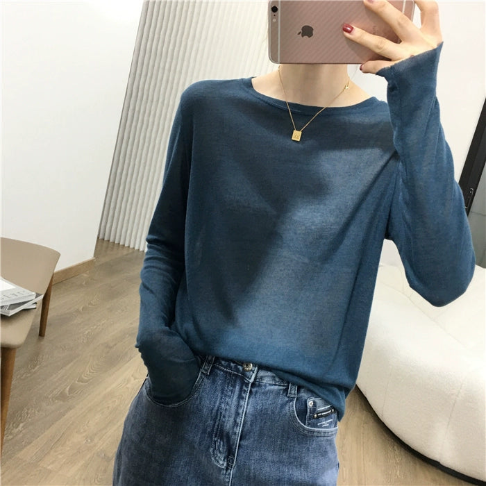 Simple Solid Color Long Sleeve Lightweight T-shirt