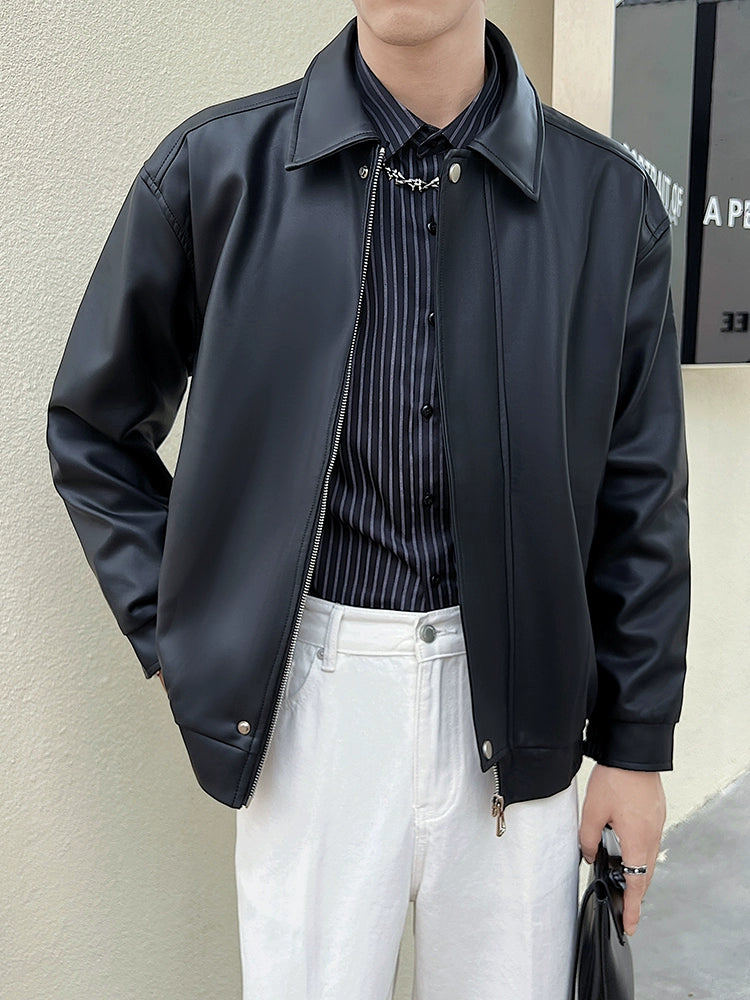 Fancy Lapel Short Jacket Handsome Disposable Leather Coat