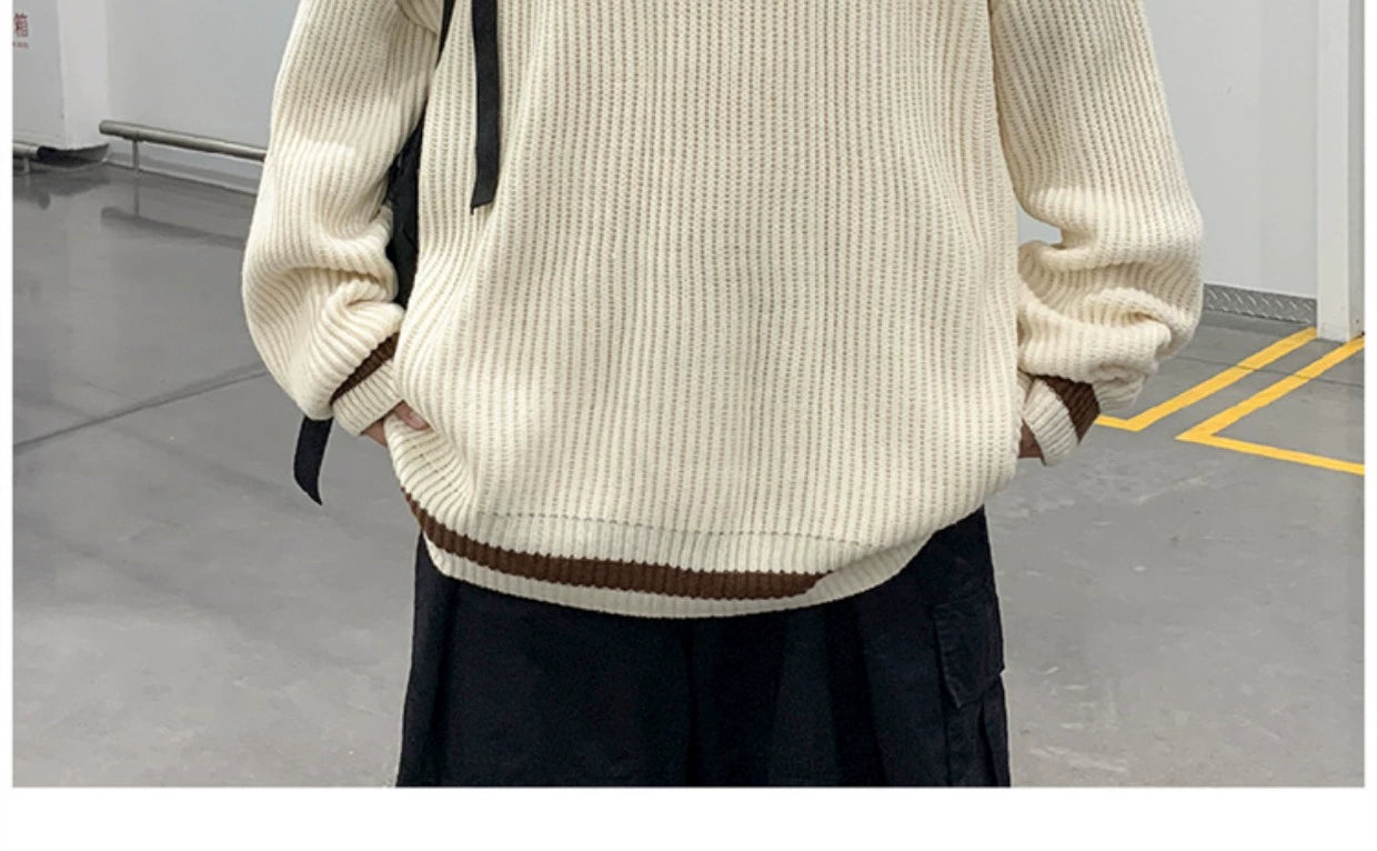 Fashion Brand Color Matching Handsome BF Idle Style Casual Sweater