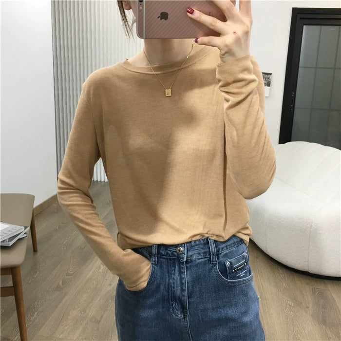 Simple Solid Color Long Sleeve Lightweight T-shirt