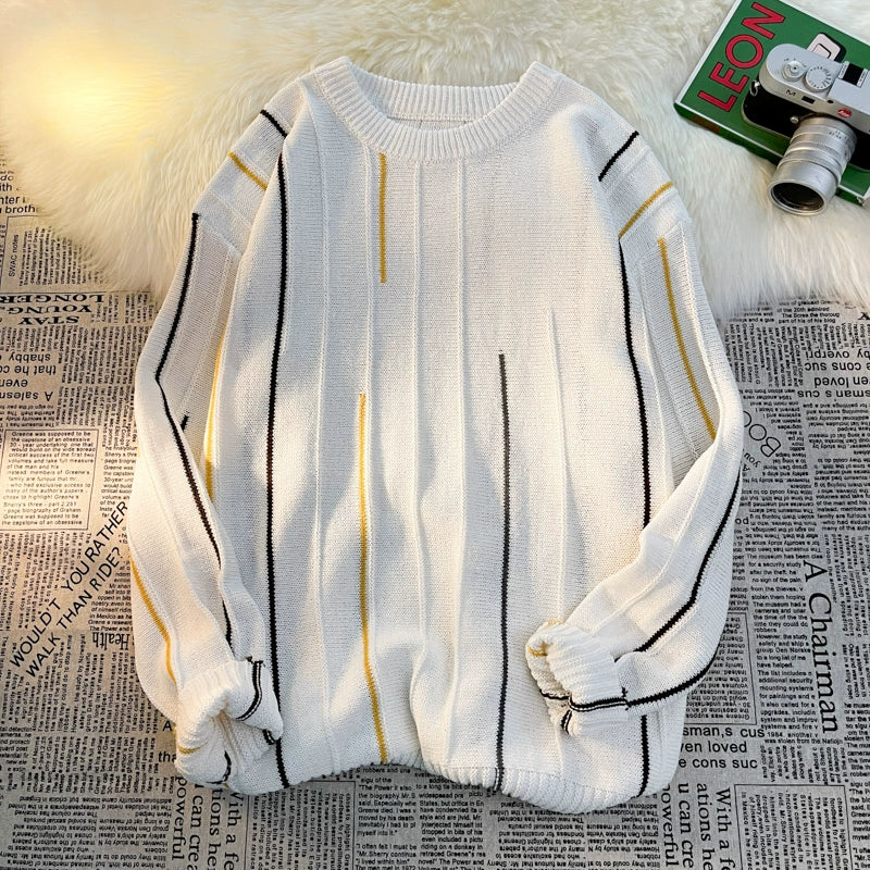 Color-Block Crew Neck Sweater Loose Ins Hong Kong Style Sweater