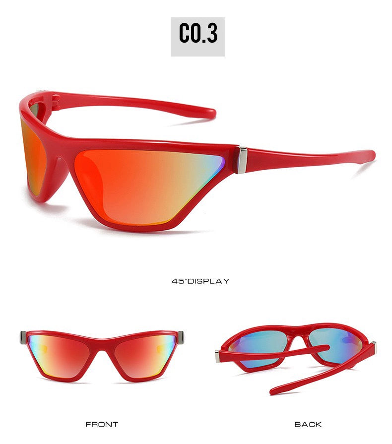 So Trendy Future Y2g Flying Red Reflective Sunglasses Concave Style Street Shot UV-Proof Sports Sunglasses