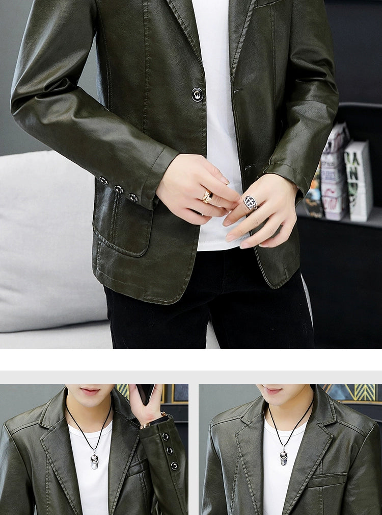 Men's Casual Business Motorcycle Leather Suit Jacket