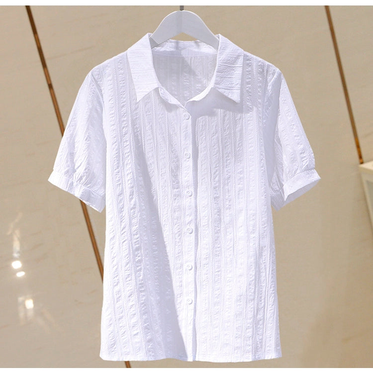 Professional Korean Style Fashion White Short-Sleeved Cotton Shirt