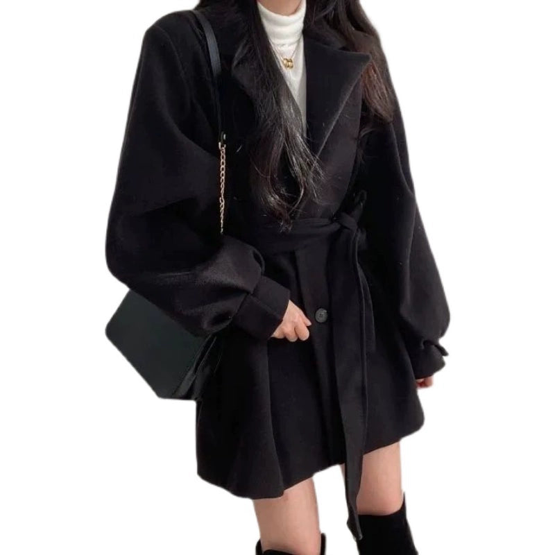 Woolen Outwear Lantern Sleeve Trench Coat Quilted