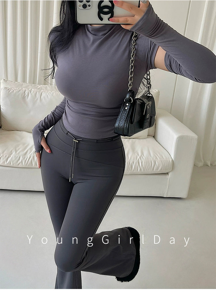 Sexy Small Turtleneck Stretch Ruched Oversleeve Bottoming T-shirt