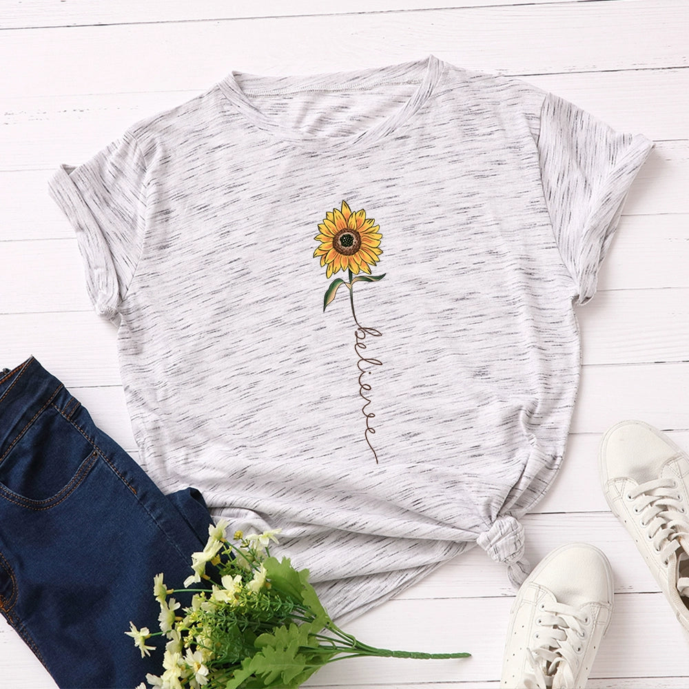 European and American Sunflower Top T-shirt with Short Sleeves