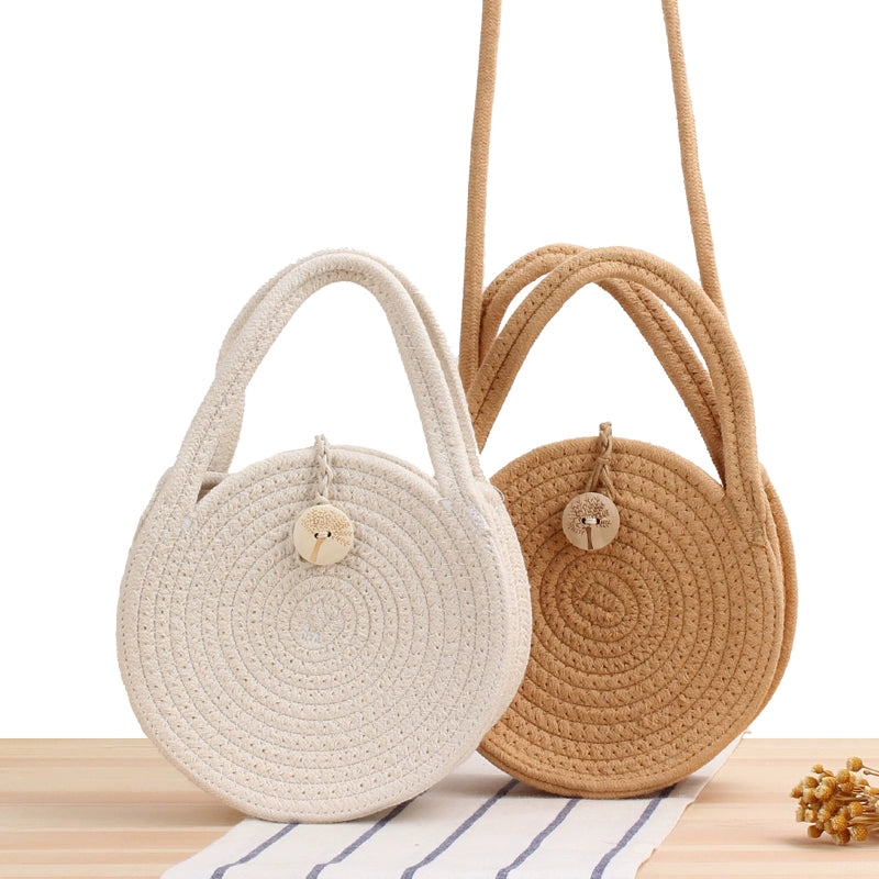 Mori Style New Crossbody Woven Bag Small round Biscuit Cotton String