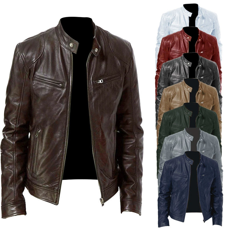 Men's Leather Jacket Bomber Motorcycle Biker Jackets Men's PU Leather Jacket