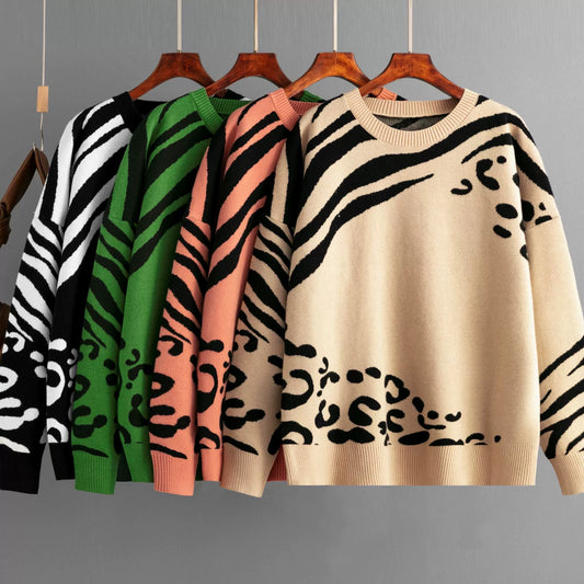 Women Fashion Leopard Print Long Sleeve Sweater