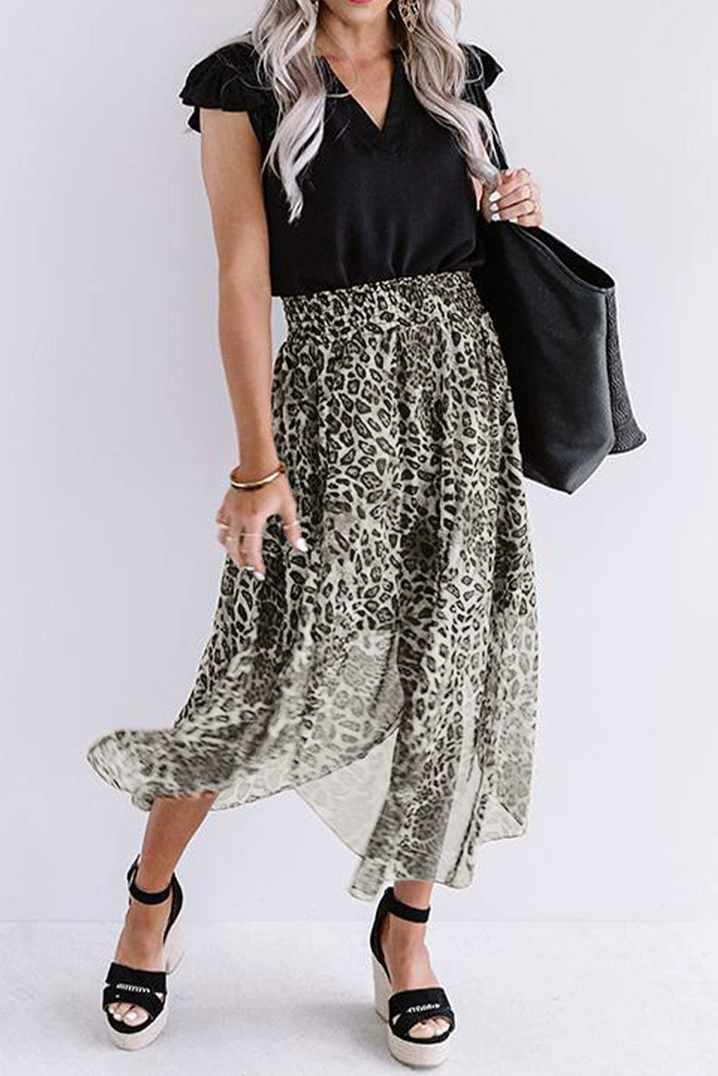 Leopard Print Print European and American Leisure High Waist Belly Contracting Skirt