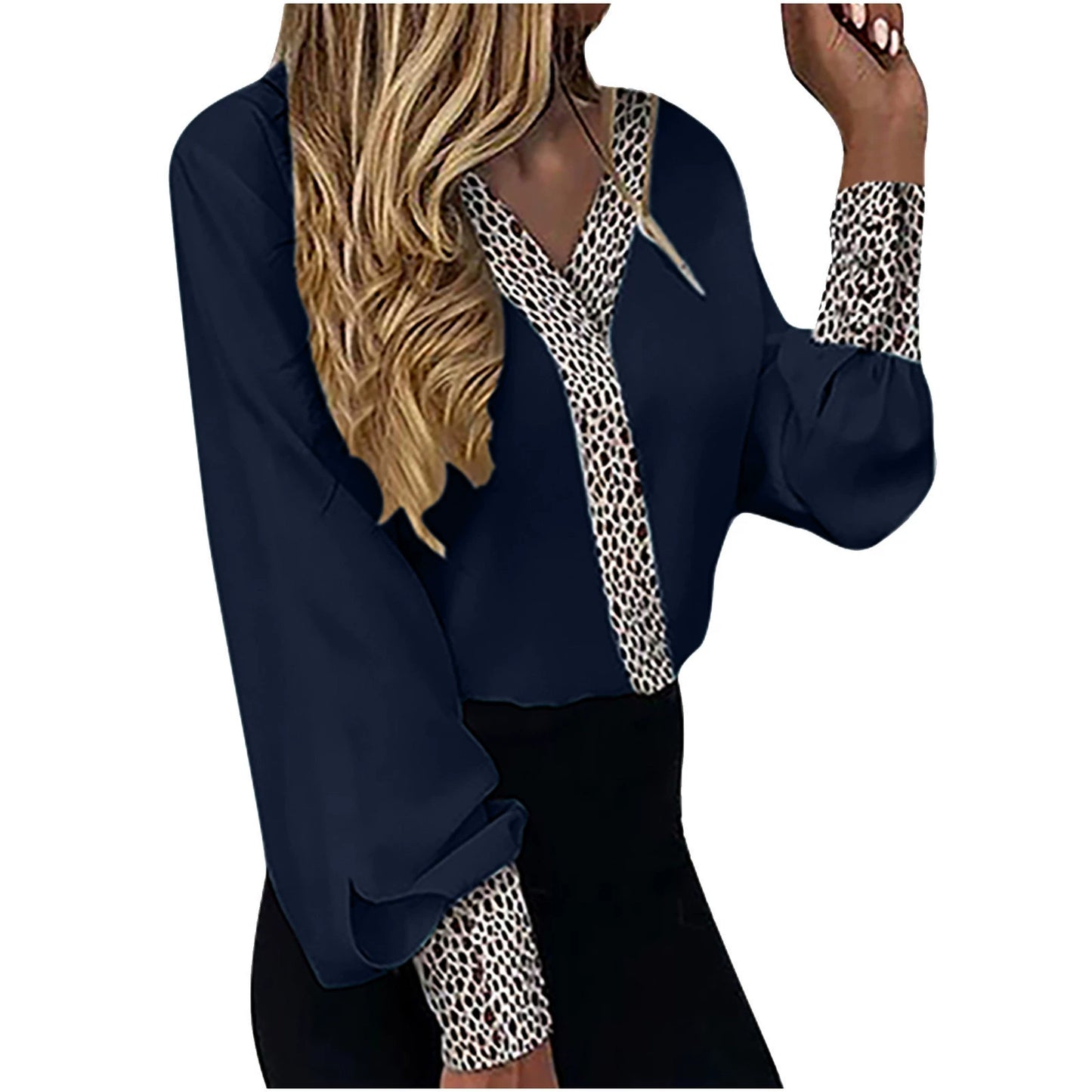 Women's Ins V-neck Leopard Print Thin Casual Long Sleeve Top