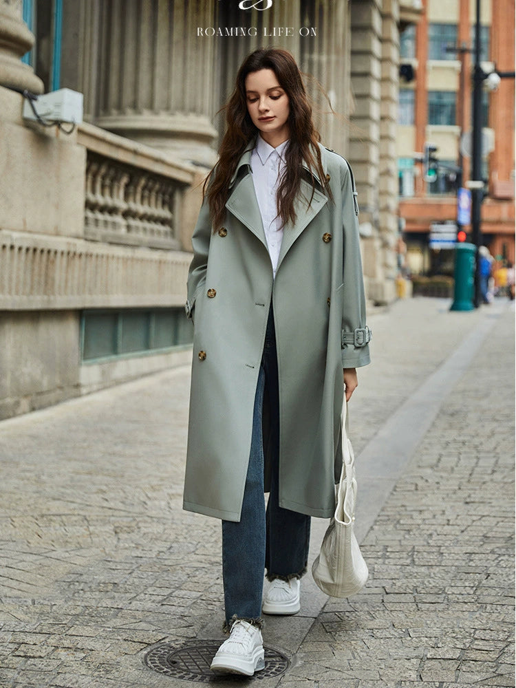 Detachable Double Collar Extended Trench Coat Retro British Style Coat 2024 Spring & Fall New Arrival