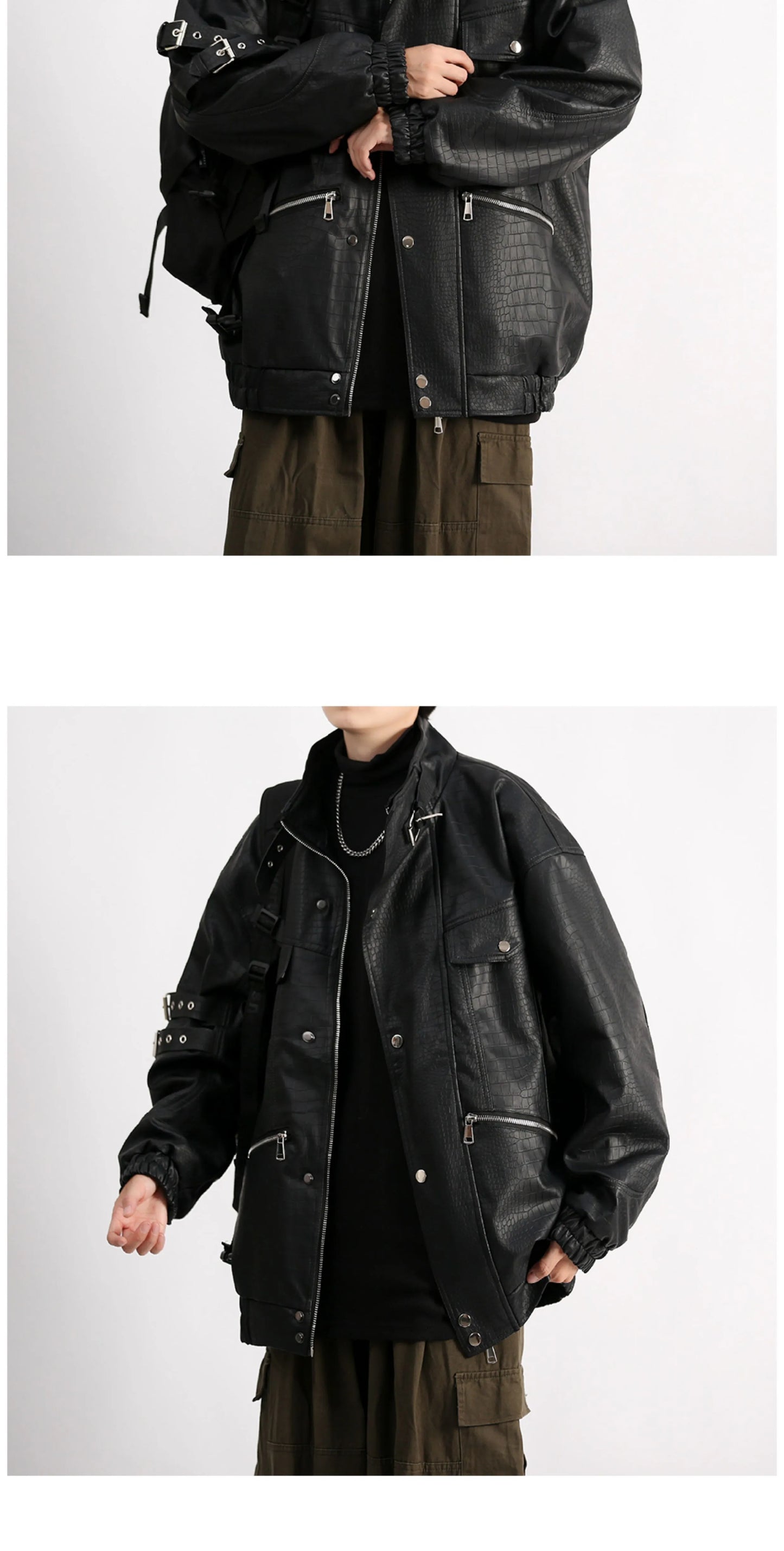 Mechanical Style Handsome Fancy Retro Leather Jacket Parka