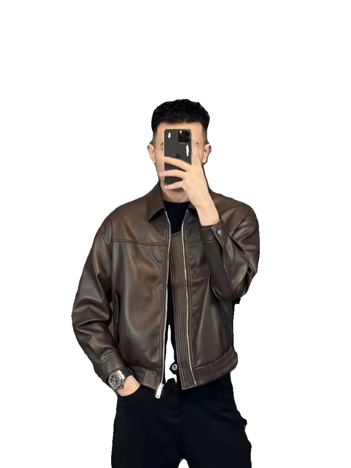 Young Handsome Casual High Quality Spring Leather Jacket