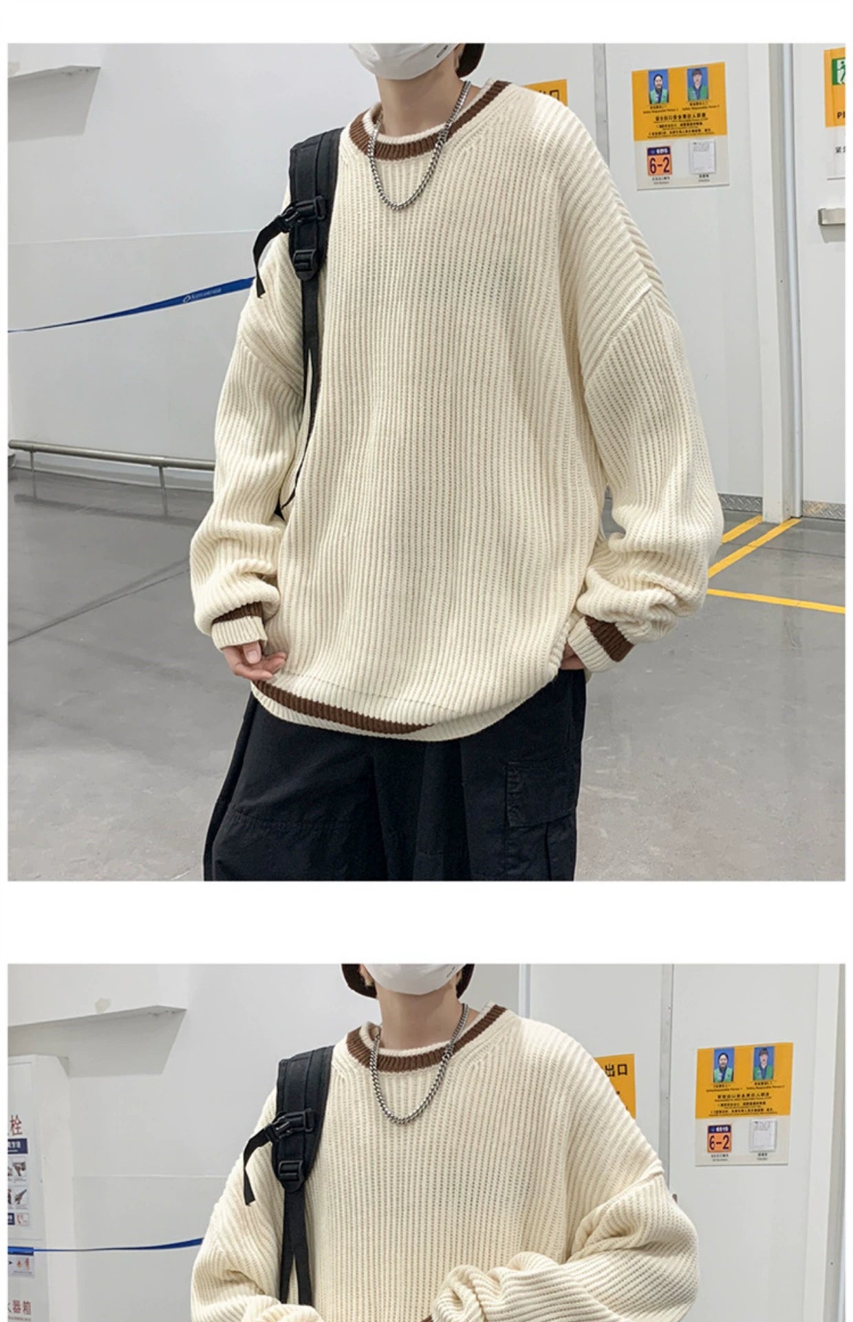 Fashion Brand Color Matching Handsome BF Idle Style Casual Sweater