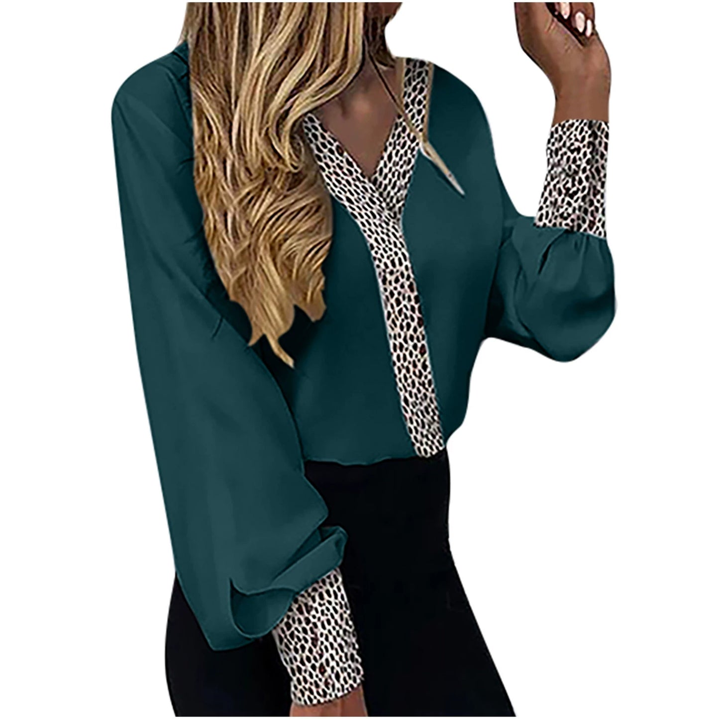 Women's Ins V-neck Leopard Print Thin Casual Long Sleeve Top