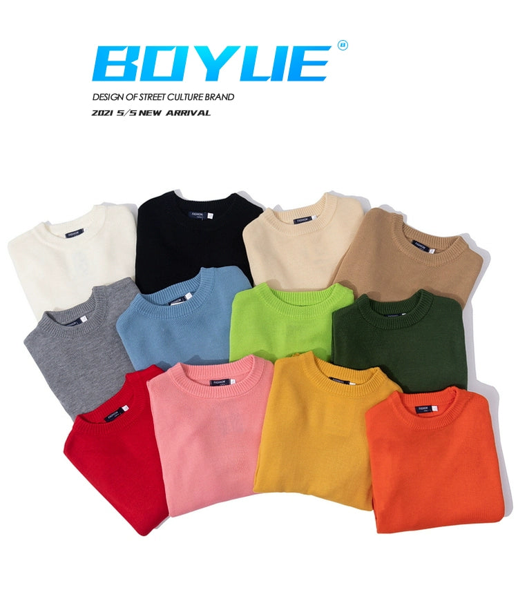 Boyue Casual Simple Hong Kong Style round Neck Sweater