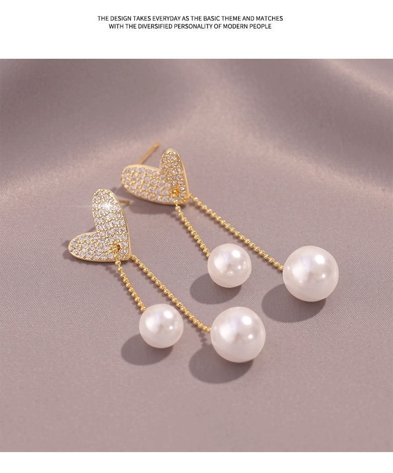 Light Extravagant Love Heart Niche Design Pearl Tassel Earrings