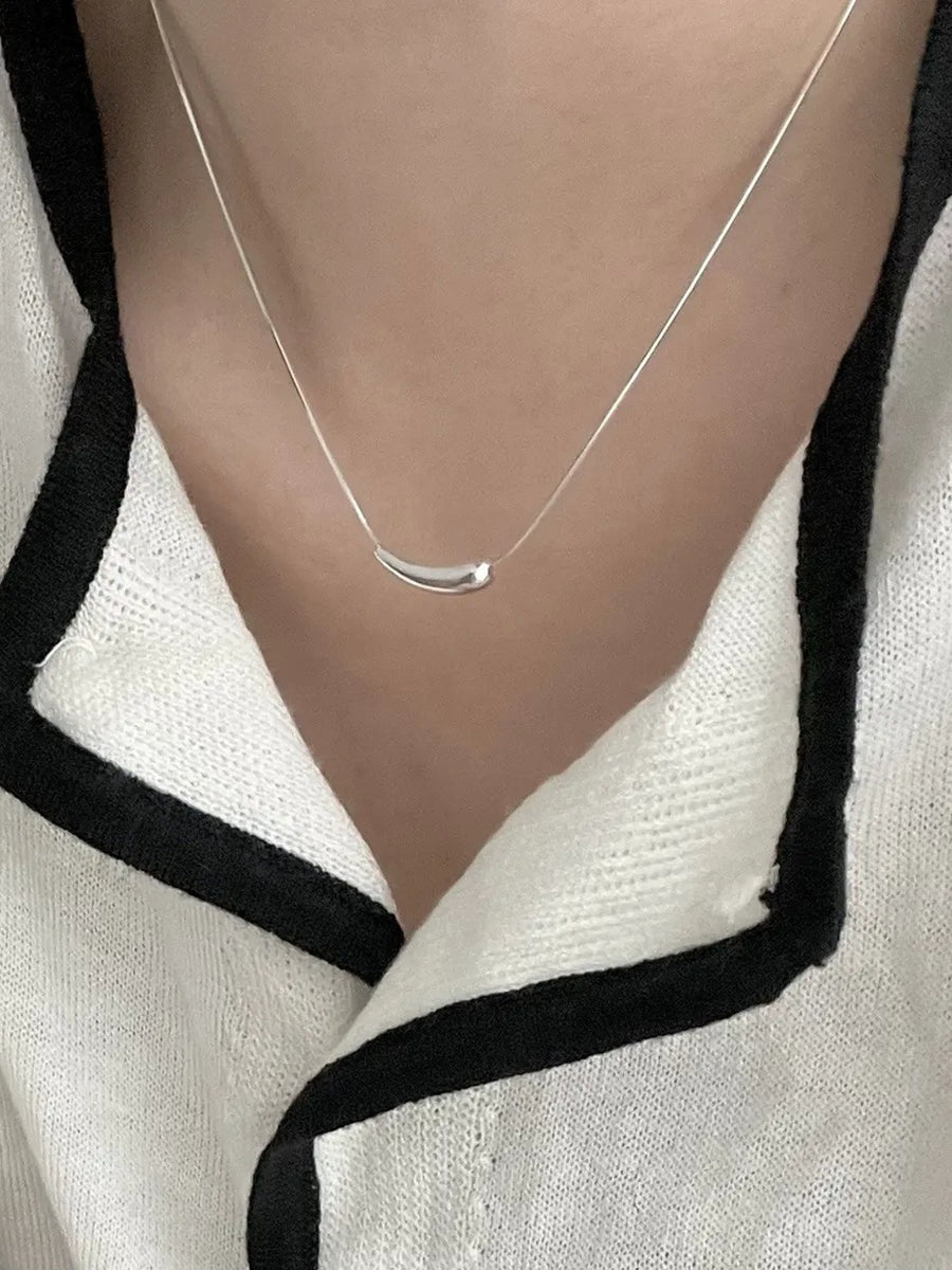 Niche Style Brand 925 Sterling Silver Eggplant Necklace Plain Silver Geometric Peas Stylish Minimalist Chic Cold Style