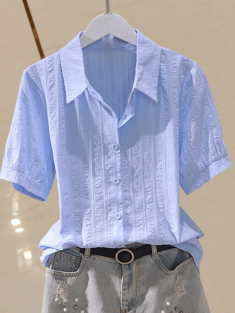 Professional Korean Style Fashion White Short-Sleeved Cotton Shirt