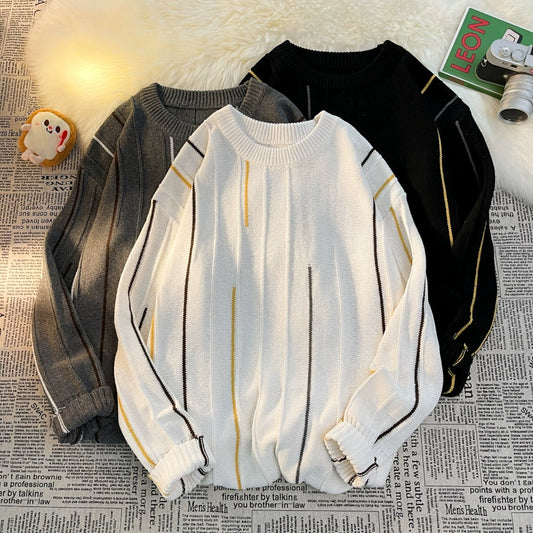 Color-Block Crew Neck Sweater Loose Ins Hong Kong Style Sweater