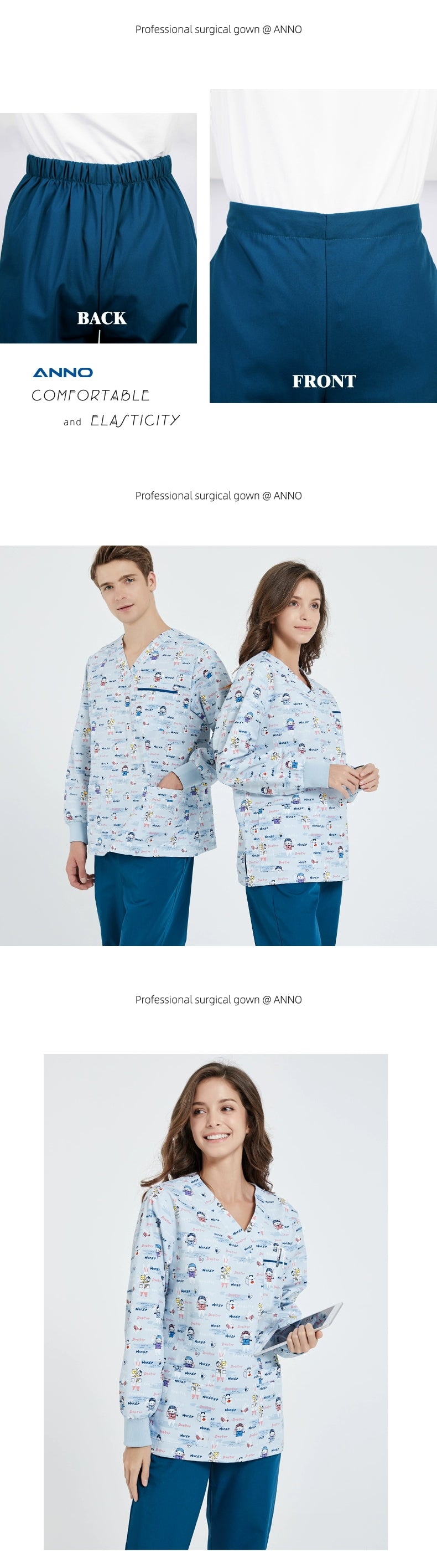 Annuo Printed Nurse Doctor's Pediatric Comfortable Work Clothes