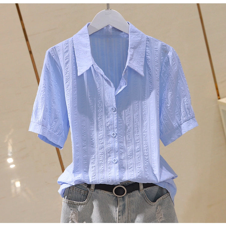 Professional Korean Style Fashion White Short-Sleeved Cotton Shirt