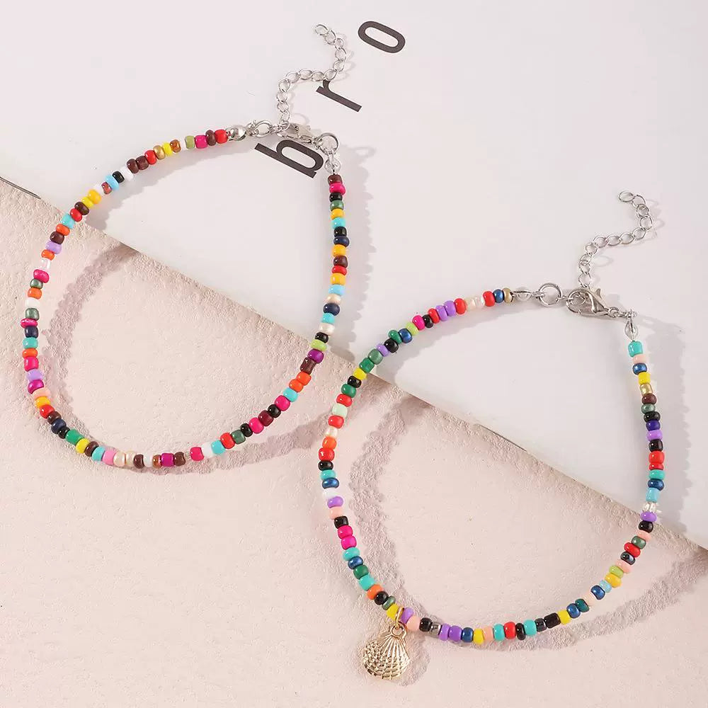 Cross-Border Bohemia Ethnic Style Color Bead Anklet Multi-Layer Hand-Woven Beads Ornament In Stock Ornament