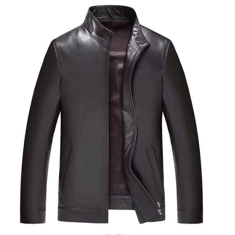 Washed Men's Lapel Thin Leather Jacket