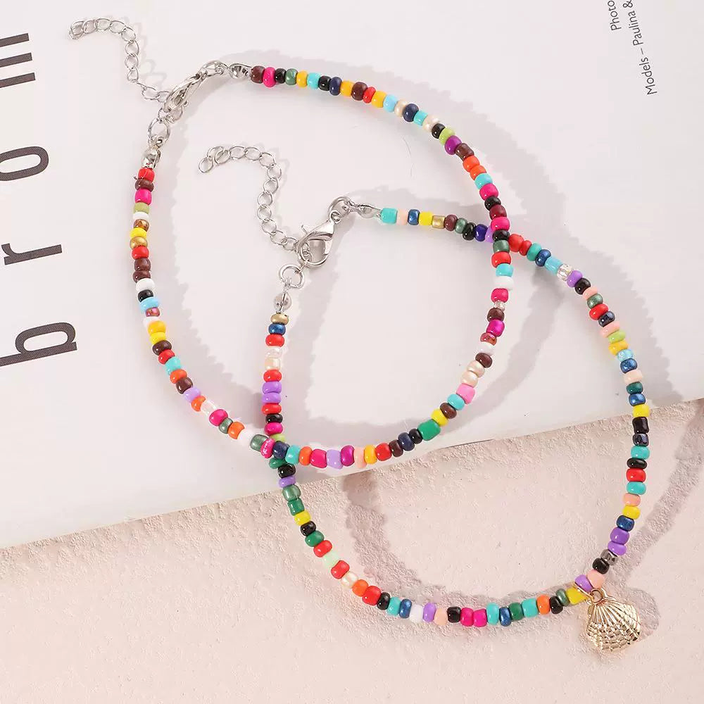 Cross-Border Bohemia Ethnic Style Color Bead Anklet Multi-Layer Hand-Woven Beads Ornament In Stock Ornament