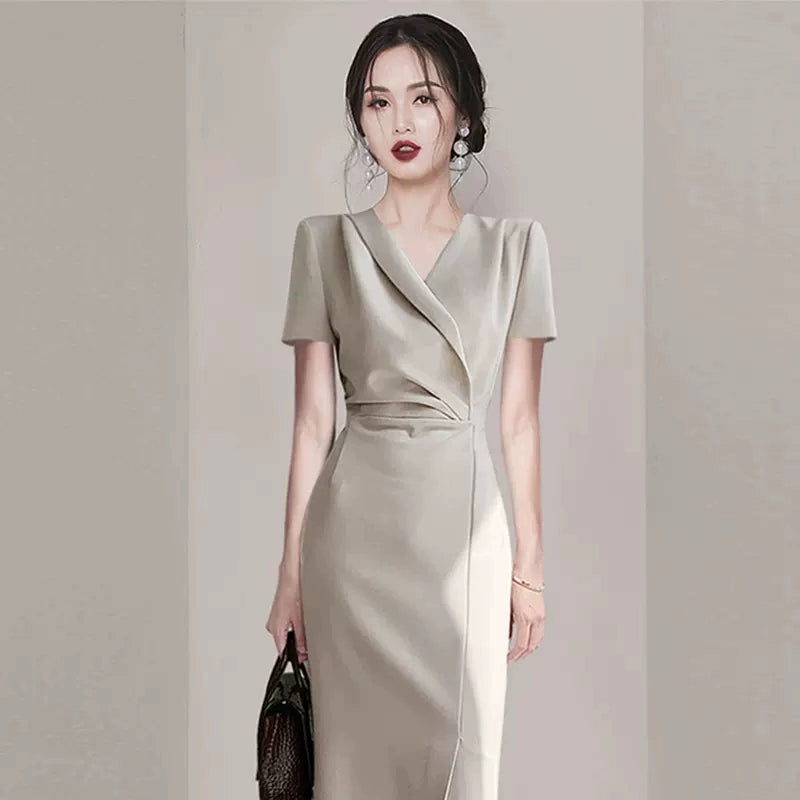 Western Style Exquisite Goddess Temperament Fashionable with Side-Slit Dress