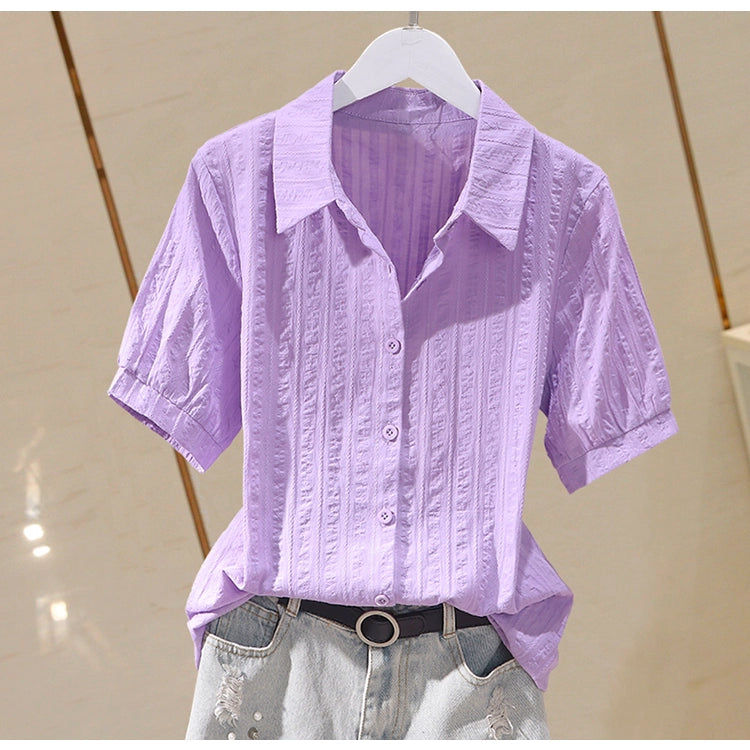 Professional Korean Style Fashion White Short-Sleeved Cotton Shirt