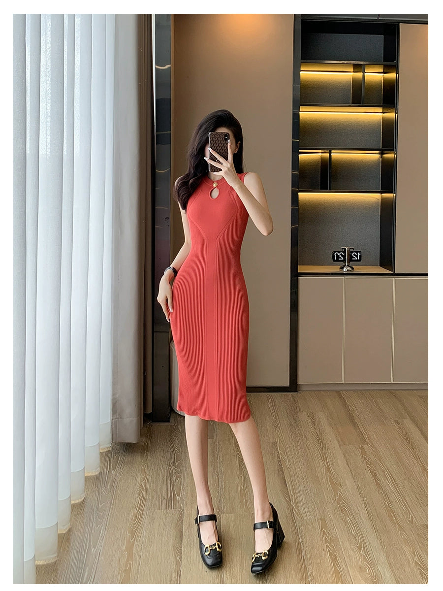 Classic Style round Neck Dress Silm Elegant Summer Wear