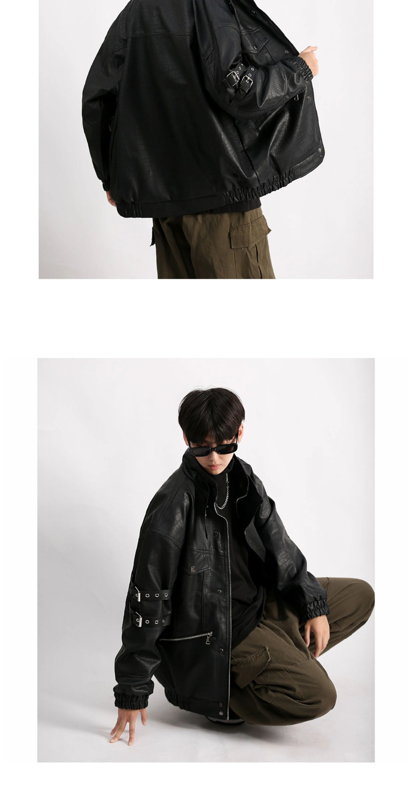 Mechanical Style Handsome Fancy Retro Leather Jacket Parka