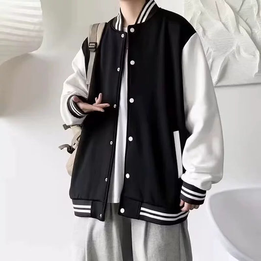 Trendy Spring and Summer High Street Black and White Colorblock Baseball Uniform