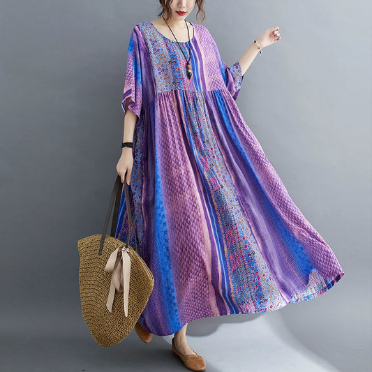 Artsy Cotton and Linen Dress Loose Oversize Women's Clothing