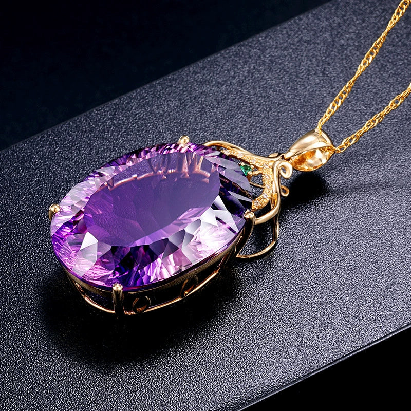 Korean Style 18K Gold Lvzuan Amethyst Cutting Female Pendant