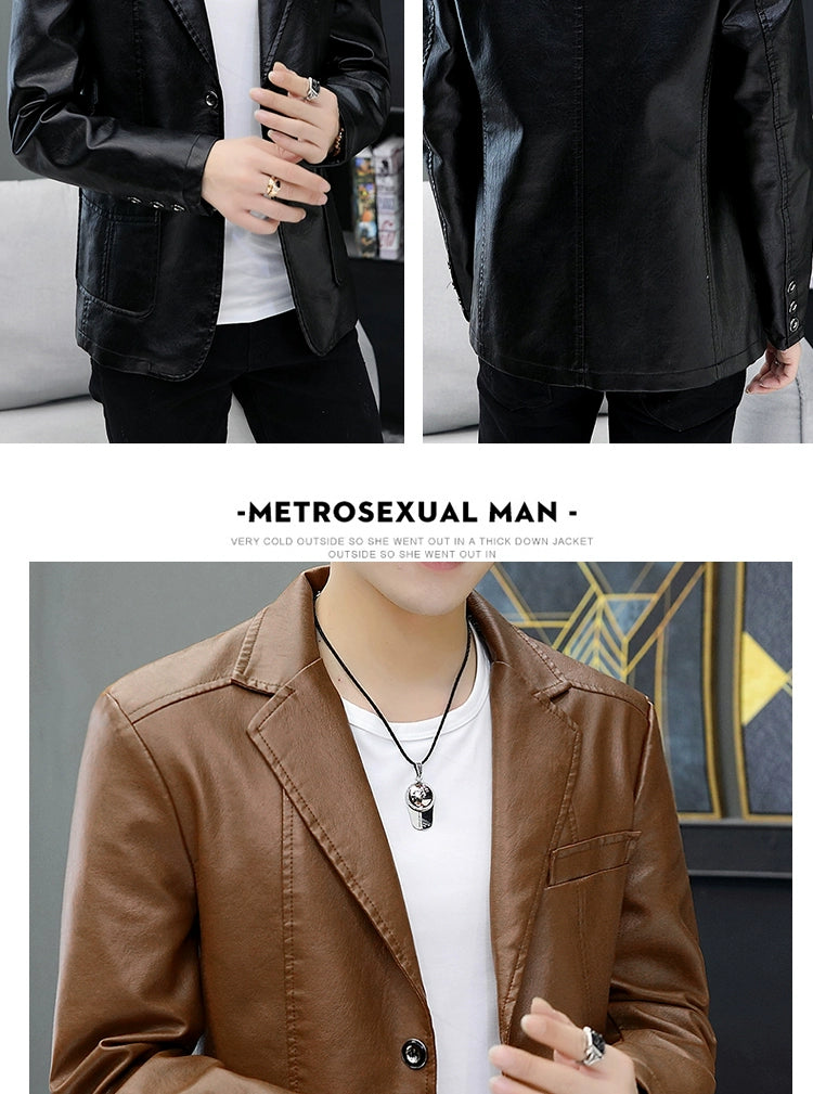 Men's Casual Business Motorcycle Leather Suit Jacket