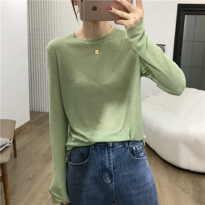 Simple Solid Color Long Sleeve Lightweight T-shirt