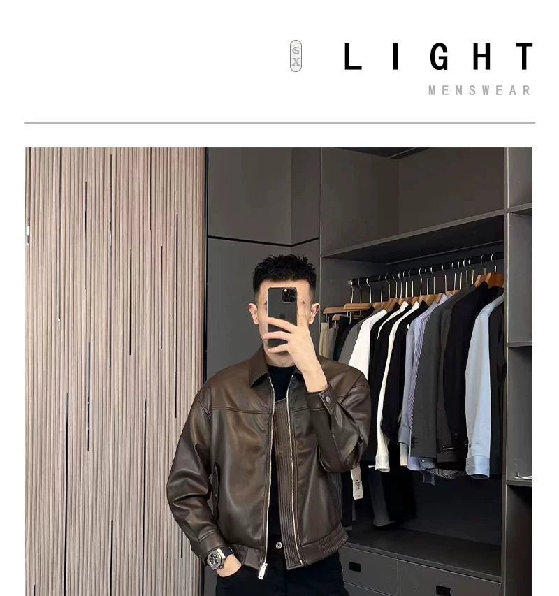 Young Handsome Casual High Quality Spring Leather Jacket