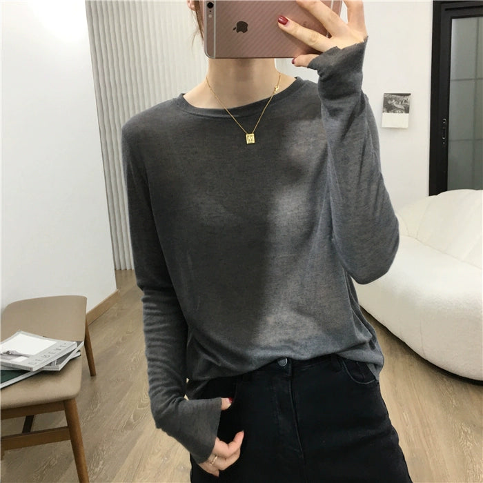 Simple Solid Color Long Sleeve Lightweight T-shirt